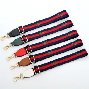 Nylon Embroidered Rose Webbing Shoulder Strap Replacement Adjustable Crossbody Bag Strap Fashion Bag Accessory