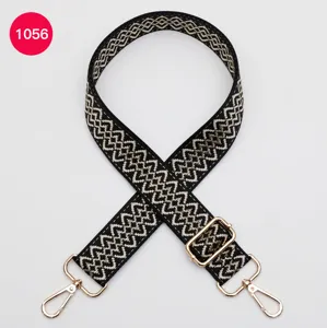Adjustable replacement woven shoulder bag strap with geometric pattern and gold hardware