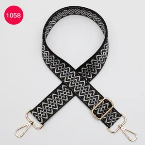Replacement bag strap black woven adjustable shoulder strap with luxury gold hardware