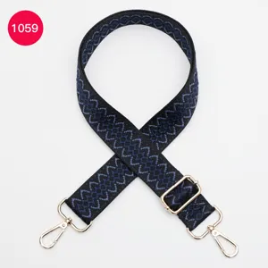 Woven replacement bag strap, adjustable crossbody shoulder strap with gold hardware hooks.