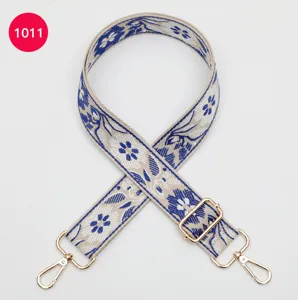 Ethnic style blue and white floral jacquard wide bag strap replacement crossbody accessory