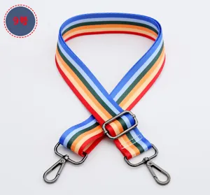 Adjustable colorful striped replacement bag strap with durable metal hardware hooks for crossbody.