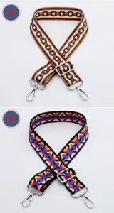 Adjustable replacement bag strap in ethnic geometric and chain link designs for crossbody purses.