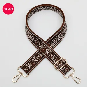Sangle de sac de rechange en jacquard ethnique marron avec accessoires en métal doré