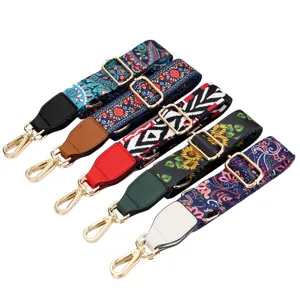 Adjustable Ethnic Woven Shoulder Strap Replacement For Women Crossbody Bag Wide Purse Belt With Metal Clasp Leather Ends Accessory