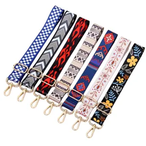 Adjustable Wide Bag Strap Ethnic Style Printed Replacement Shoulder Belt Geometric Floral Pattern Colorful Woven Webbing Strap For Handbag Crossbody Bag Women Accessories