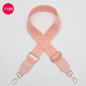 Sangle de sac tissée rose bandoulière réglable de rechange large avec quincaillerie dorée
