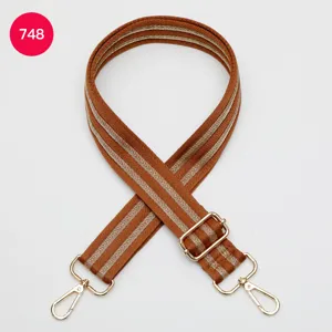 Adjustable wide bag strap with contrast stripes and gold hardware, durable webbing replacement.