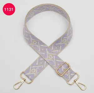 Courroie de sac tissée de rechange, bandoulière jacquard réglable avec quincaillerie dorée.
