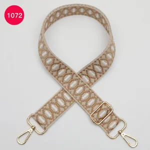 Vervangende jacquard tasriem met gouden metalen hardware, verstelbare schouderriem.