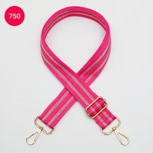 Wide hot pink bag strap with gold hardware, adjustable woven replacement strap for purses.