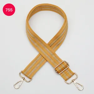 Fashion wide replacement bag strap, adjustable length canvas webbing with metal hardware hooks.