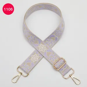 Ethnic jacquard wide bag strap, adjustable shoulder crossbody strap with gold hardware.