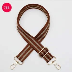 Adjustable wide replacement bag strap vintage brown striped webbing shoulder strap.