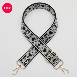 Ethnic style jacquard wide bag strap black white adjustable shoulder strap accessory