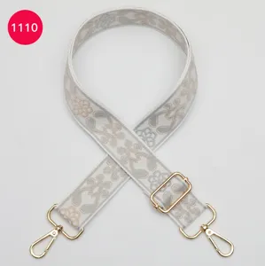 Ethnic style jacquard wide bag strap replacement adjustable shoulder strap with gold hardware