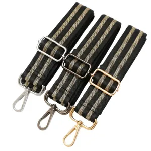 Adjustable replacement bag strap wide webbed shoulder strap with metal hardware