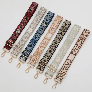 Ethnic jacquard wide bag strap replacement adjustable crossbody shoulder strap for women