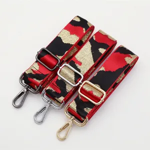 Adjustable wide camo replacement bag strap with metal hardware for shoulder crossbody purses.