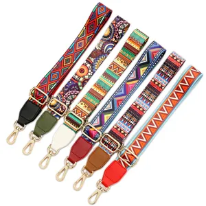 Ethnic Geometric Pattern Woven Bag Strap Replacement Adjustable Shoulder Crossbody Bag Strap With Metal Clasps Accessories