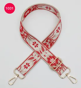 Colorful ethnic style floral jacquard wide bag strap with gold metal hardware accessories.