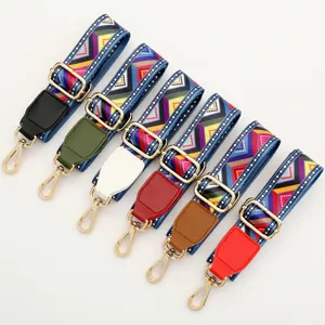 Boho style adjustable replacement bag strap colorful woven shoulder crossbody strap.