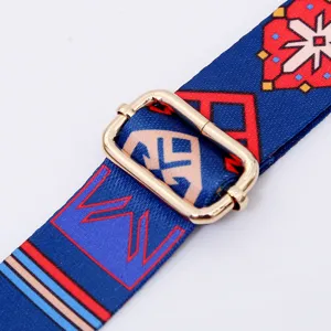 Wide colorful ethnic bag strap with adjustable gold buckle for crossbody shoulder bags