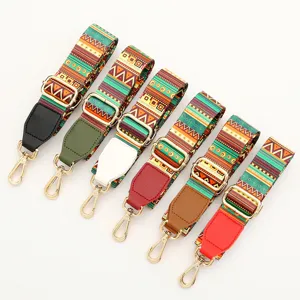 Ethnic style adjustable replacement bag strap for crossbody shoulder bags, vibrant colors.