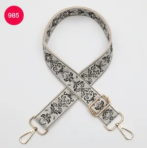 Jacquard wide shoulder strap replacement ethnic style adjustable bag belt with gold hardware