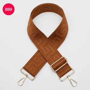 Brown Woven Bag Strap 5cm Wide Adjustable Crossbody Replacement Strap with Golden Metal Hardware
