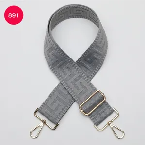 Replacement 5cm wide shoulder strap for crossbody bags, adjustable grey woven strap with gold hardware.