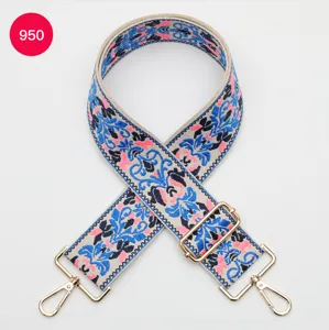 Ethnic jacquard wide replacement bag strap, colorful embroidered crossbody strap with metal hardware.