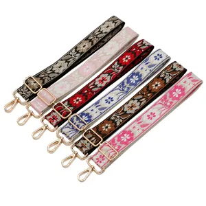 Ethnic Style Floral Pattern Wide Bag Strap Cotton Polyester Jacquard Adjustable Replacement Shoulder Strap For Crossbody Bag Decoration