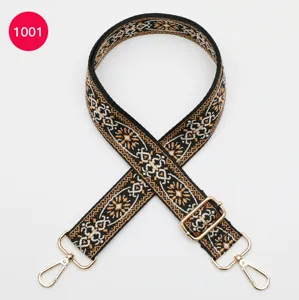 Correa de bolso ancha de jacquard étnico con herrajes dorados, correa de hombro ajustable.