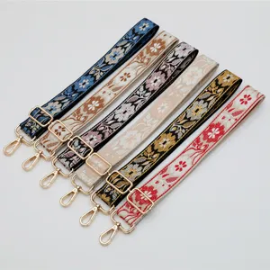 Colorful ethnic floral replacement bag straps set, jacquard wide crossbody shoulder strap.