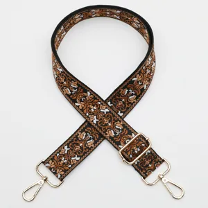 Ethnic jacquard wide bag strap 3.8cm adjustable replacement crossbody shoulder strap with gold hooks.