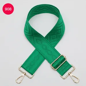 Sangle de sac large tissée verte avec quincaillerie dorée bandoulière réglable de rechange