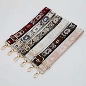 Ethnic Floral Woven Bag Strap Replacement Wide Crossbody Strap Adjustable Gold Hardware