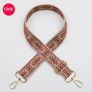 Correa de bolso ancha de jacquard étnico, bandolera ajustable de repuesto con herrajes dorados.