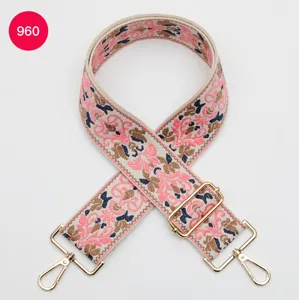 Ethnic wide bag strap replacement 5cm thick jacquard adjustable shoulder crossbody strap details.