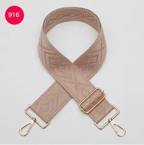 Sangle de sac de rechange large et réglable en kaki avec motif géométrique doré.