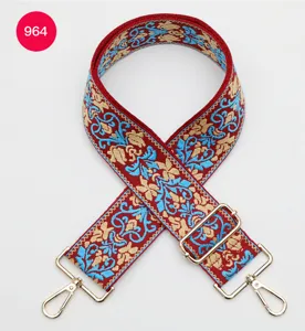 Jacquard wide bag strap detail, ethnic style pattern with gold hardware, 5cm replacement.