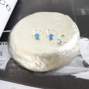Ασημένια ρυθμιζόμενα δαχτυλίδια S925 sterling silver με μπλε και λευκό οπάλιο vintage κοσμήματα σετ