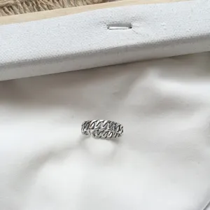 Anillo abierto de cadena de plata esterlina S925 vintage para mujer moda joyeria chic