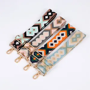 Colorful ethnic style replacement bag strap, adjustable woven shoulder strap for crossbody bags.