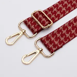 Correa de repuesto para bolso roja con patrón de pata de gallo, ajustable, herrajes de metal dorado.