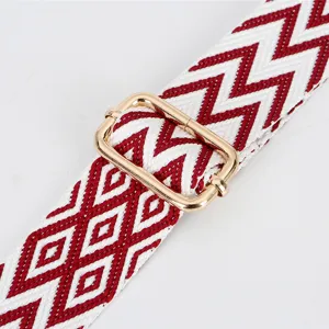 Ethischer rot-weißer gewebter Ersatz-Taschenriemen mit goldener verstellbarer Schnalle für Handtaschen.
