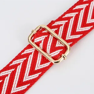 Adjustable red white chevron woven replacement shoulder strap for crossbody bags with gold buckle