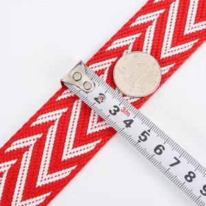 Red and white chevron patterned wide bag strap, adjustable replacement shoulder strap.
