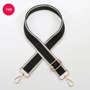 Adjustable wide replacement strap for handbags, black and white maze woven crossbody belt.
